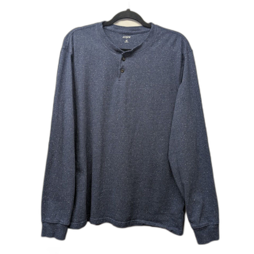 J Crew Mens XL Navy Blue Speckled Henley Long Sleeve 97% Cotton Casual Shirt